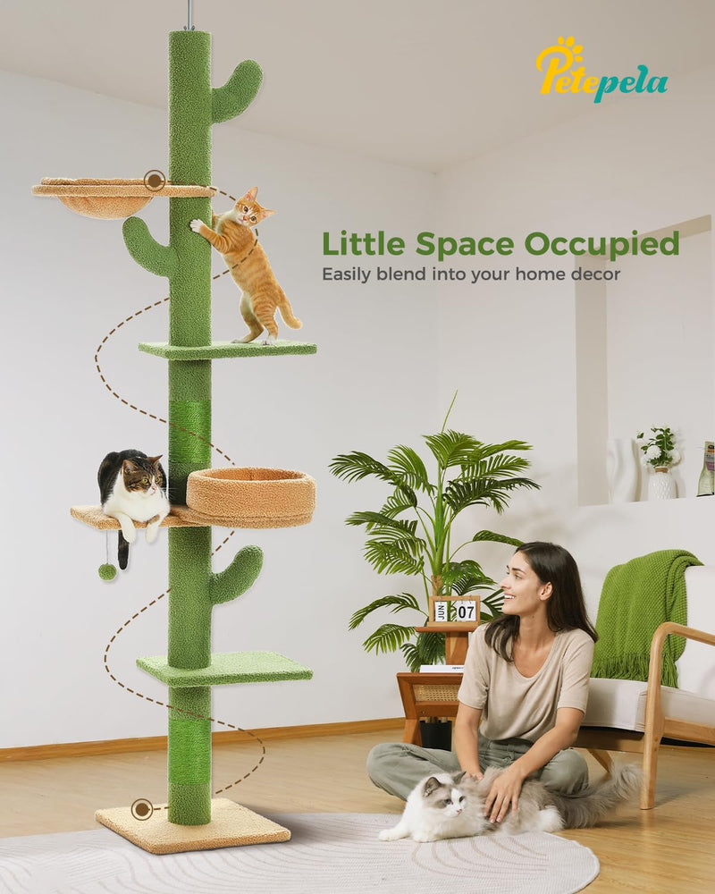 Floor to Ceiling Cat Tree [87"-100"] Height Adjustable, 5 Levels Cactus Cat Tower