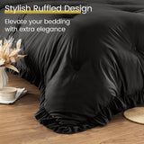 Queen Bed in a Bag 7 Pieces Comforter Set Queen, Ruffle Bedding Comforter Set Black