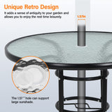 Outdoor Table Patio Table Dining Table with Tempered Glass Umbrella Hole