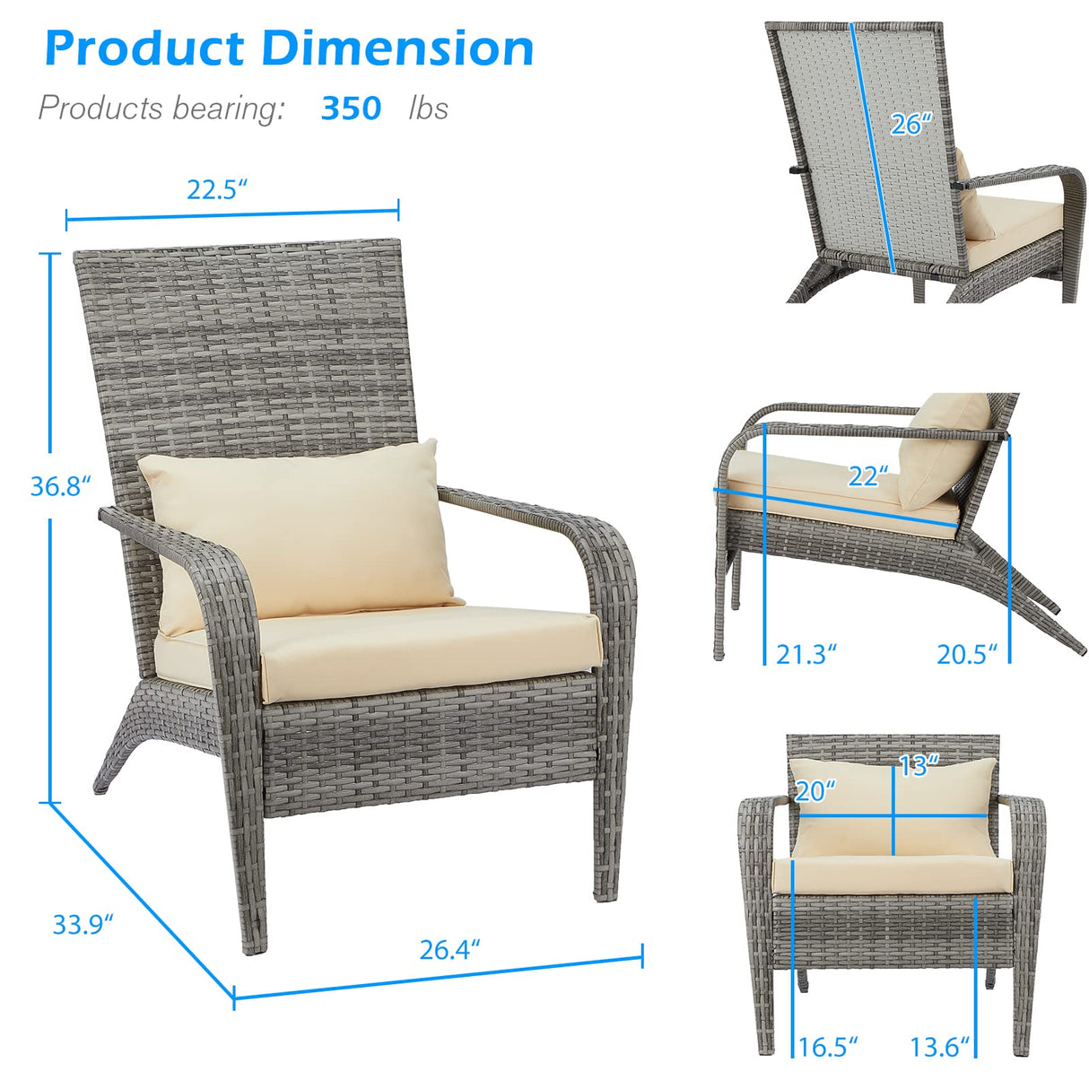 2 Pieces Patio Adirondack Wicker Chair