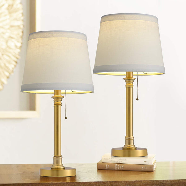 Modern Gold Brass Table Lamp Set of 2 for Bedroom Living Room 19.75'' Traditional Bedside Desk Nightstand