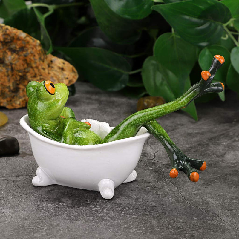 Creative Craft Resin Frog Figurine Decor, Lying in The Bathtub Frog Sculpture Statue