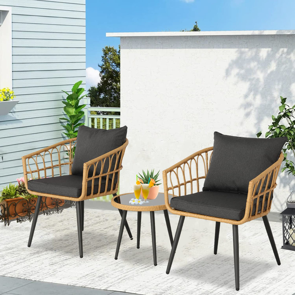 3 Pieces Outdoor Furniture Resin Patio Set Bistro Set Outdoor Conversation Set