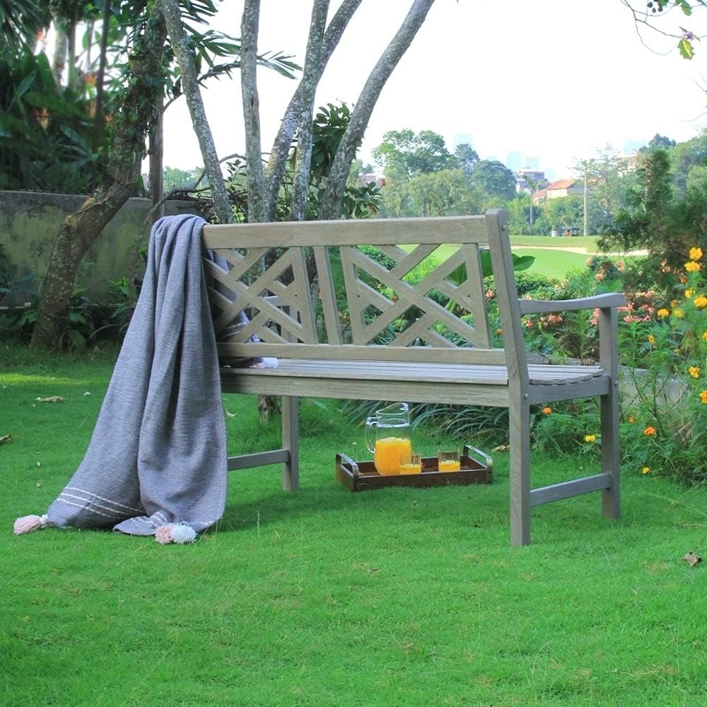 Casual Maine Outdoor Garden Bench for Patio Furniture, 4-Foot, Weathered Gray