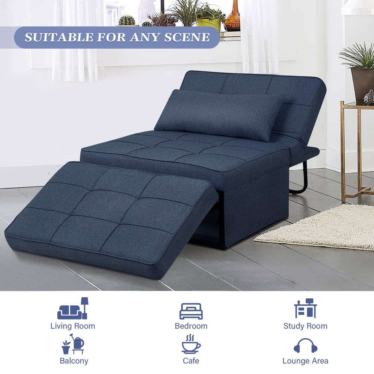 Sofa Bed Ottoman Bed Chair 4 in 1 Multi-Function Folding Sleeper