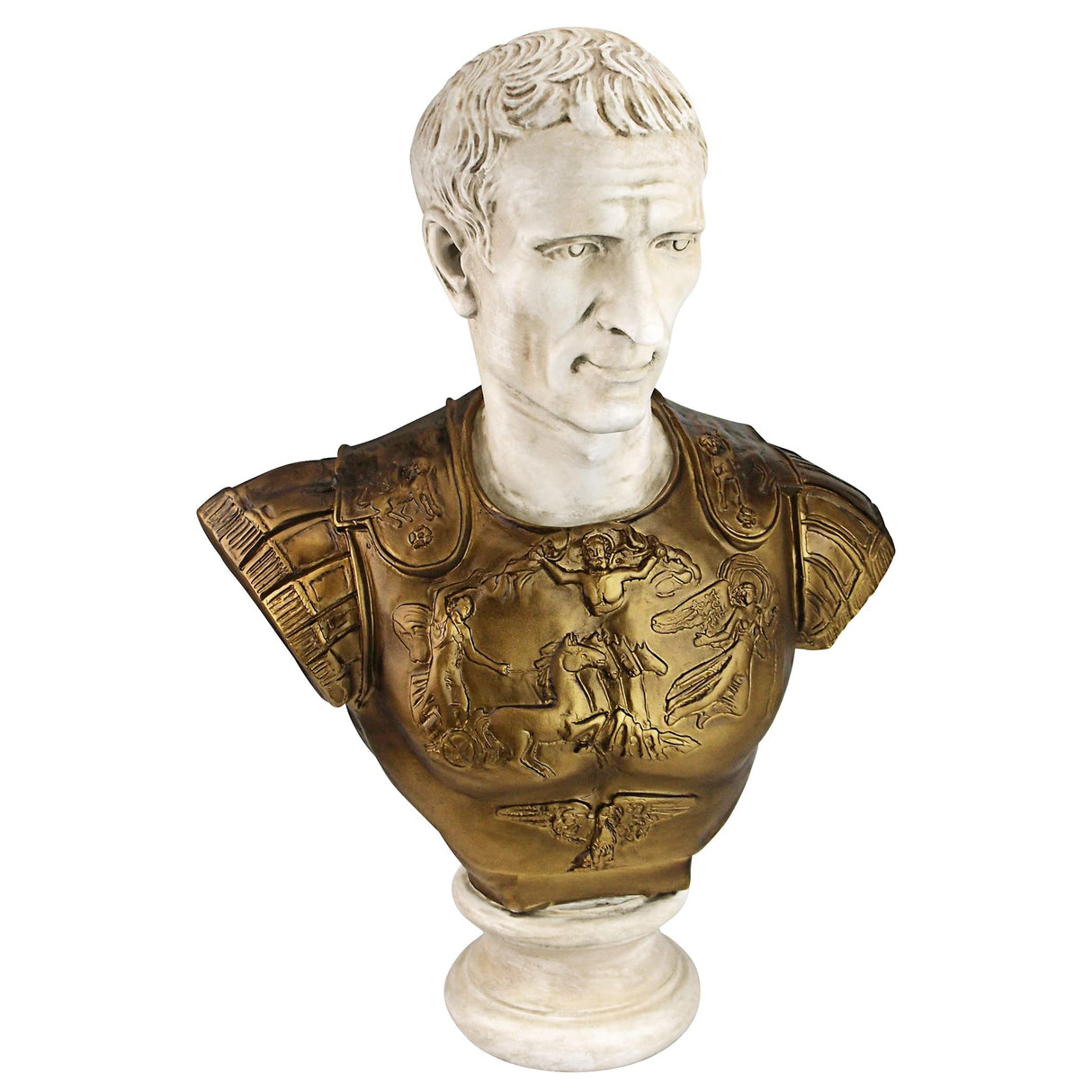 Julius Caesar in Armor Bust Statue, 27 Inch, Faux Bronze and Stone