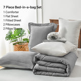 Queen Comforter Set 7 Pieces Bed in A Bag - Soft Microfiber Reversible Grey Bed Set