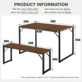 3PC 47.2" Dining Table Set for 4-6, Heavy Duty Kitchen Table with Benches