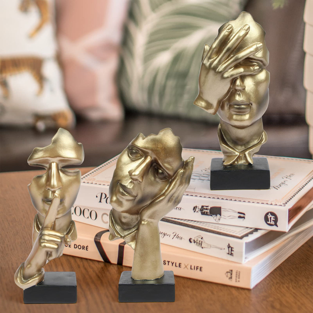 3 Pcs Thinker Statue, Silence is Gold Abstract Art Figurine