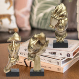 3 Pcs Thinker Statue, Silence is Gold Abstract Art Figurine