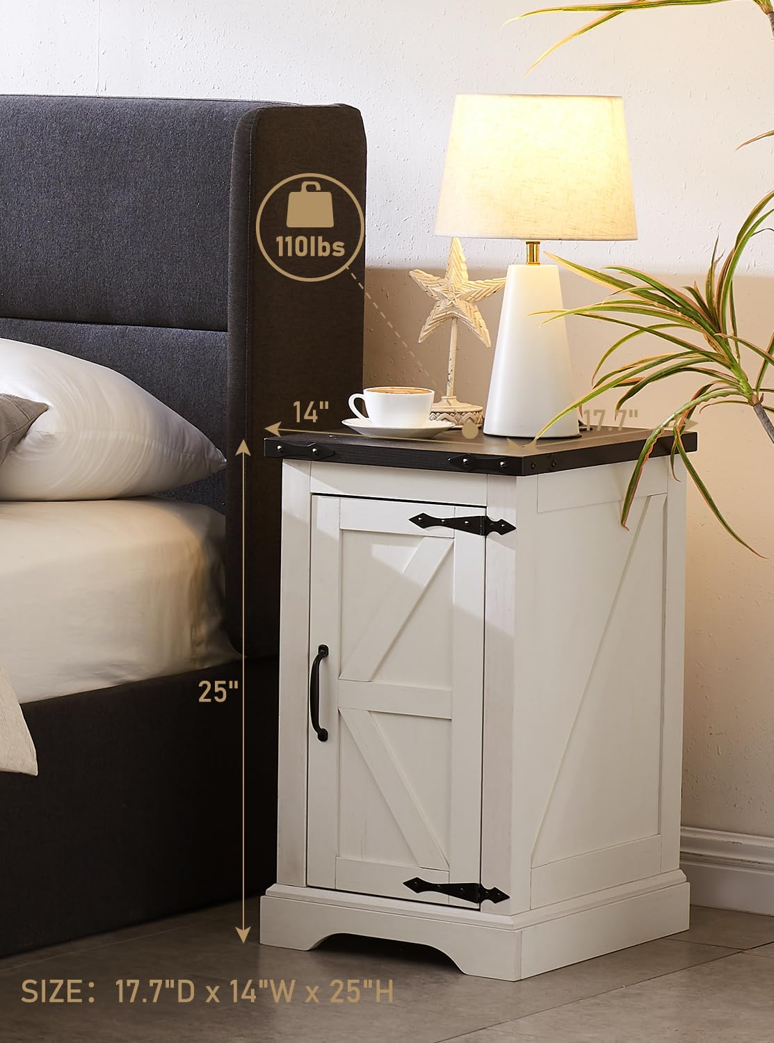 Nightstand with Charging Station, Rectangular Farmhouse