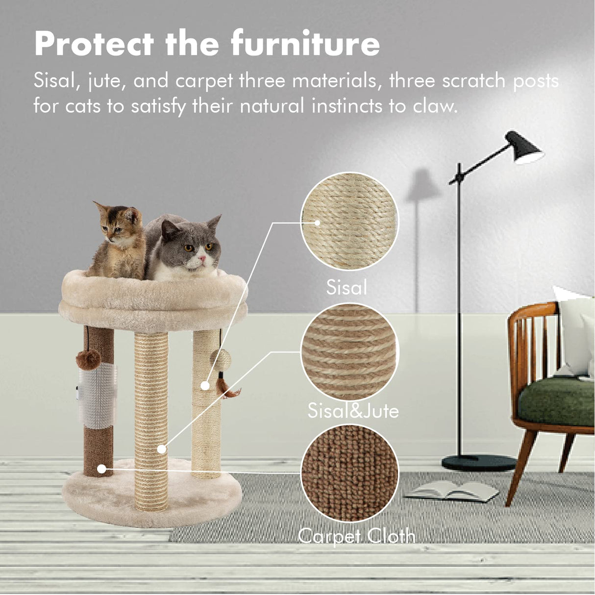 4in1 Small Cat Tree,Scratching Post with Tower Soft Cat Bed