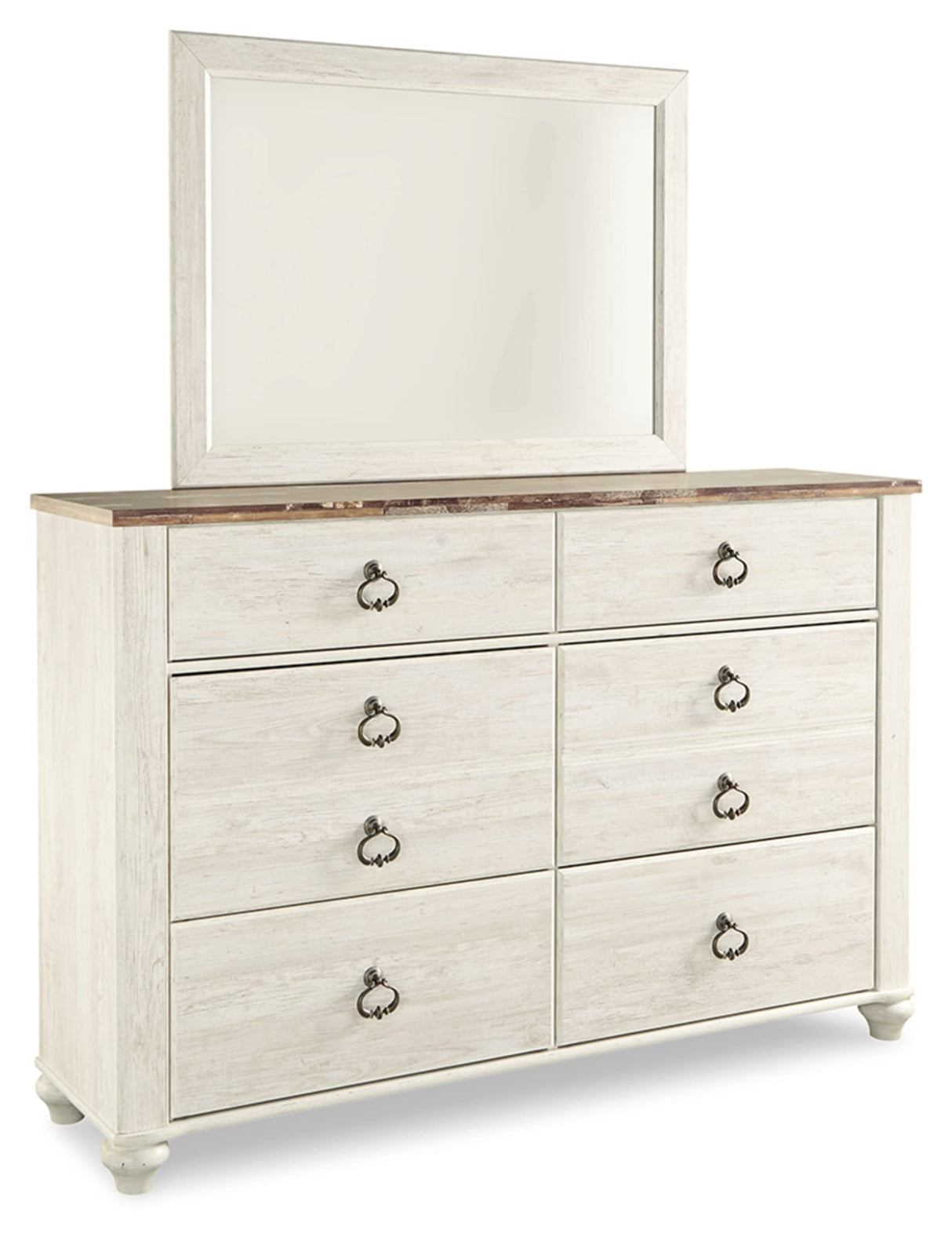 Willowton Coastal Cottage 6 Drawer Dresser with Faux Plank Top, Whitewash