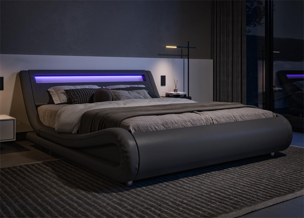 Full Size LED Platform Bed Frame with Adjustable Headboard