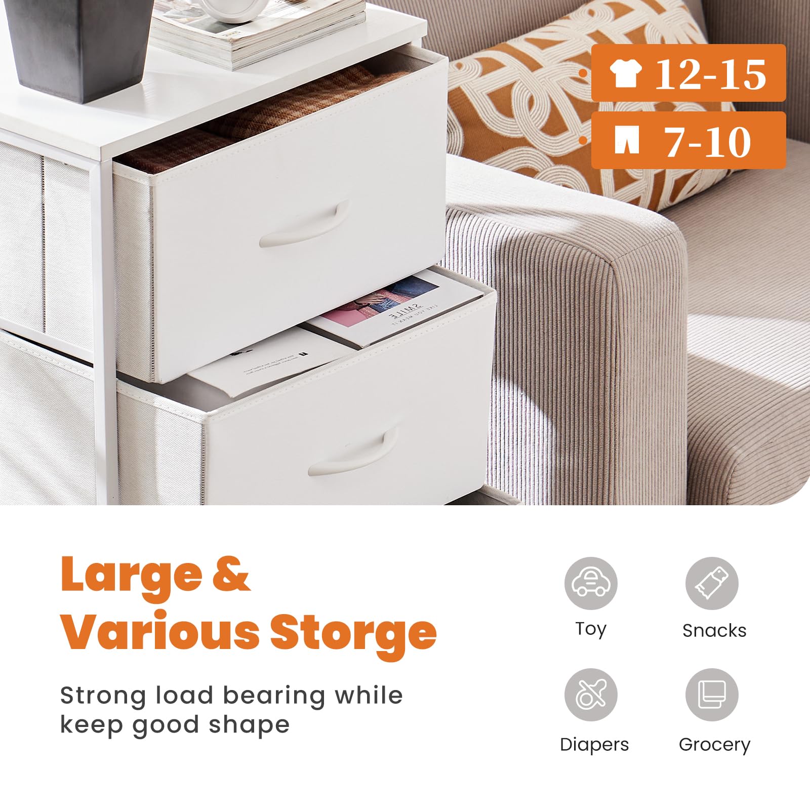 Dresser for Bedroom, Storage Drawers Skinny Fabric Storage Tower with 4 Drawers