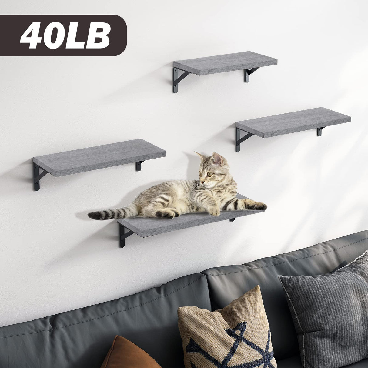 Floating Shelves, Set of 4, Gray Wood Wall Mounted Shelf for Living Room, Bathroom