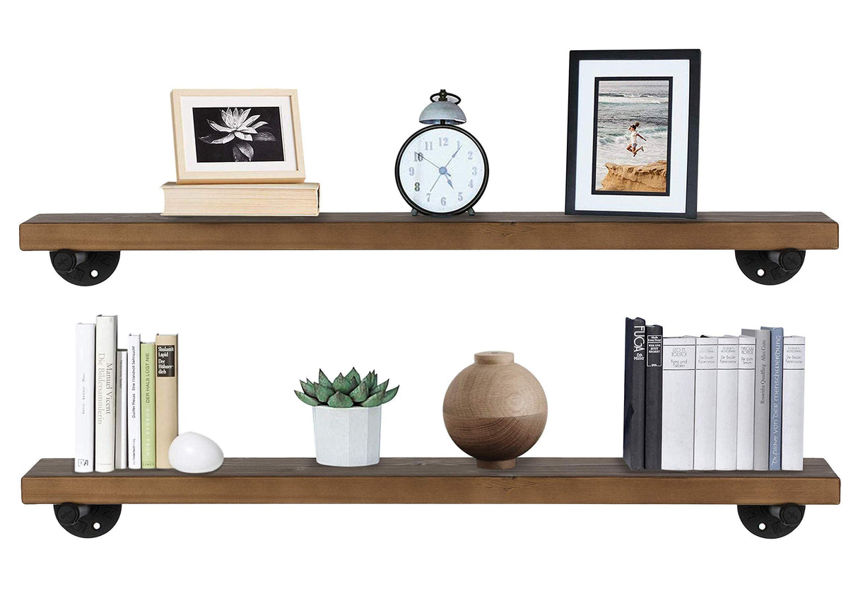 Industrial Pipe Wood Wall Shelf - 36" Espresso Real Wooden Shelving