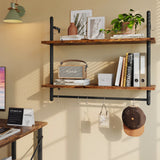 Pipe Shelf Industrial Floating Shelving  Kitchen Wall-Mounted Shelf with Towel Bar Hooks