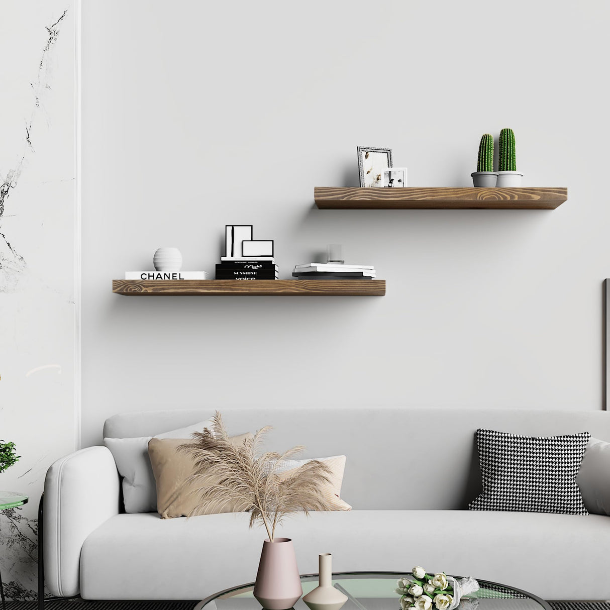 Wood Floating Shelves , Wide Rustic Wooden Wall Shelves for Bathroom Living Room