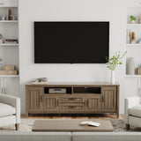 Lev SOLID WOOD 72 Inch Wide Contemporary TV Media Stand in Smoky Brown