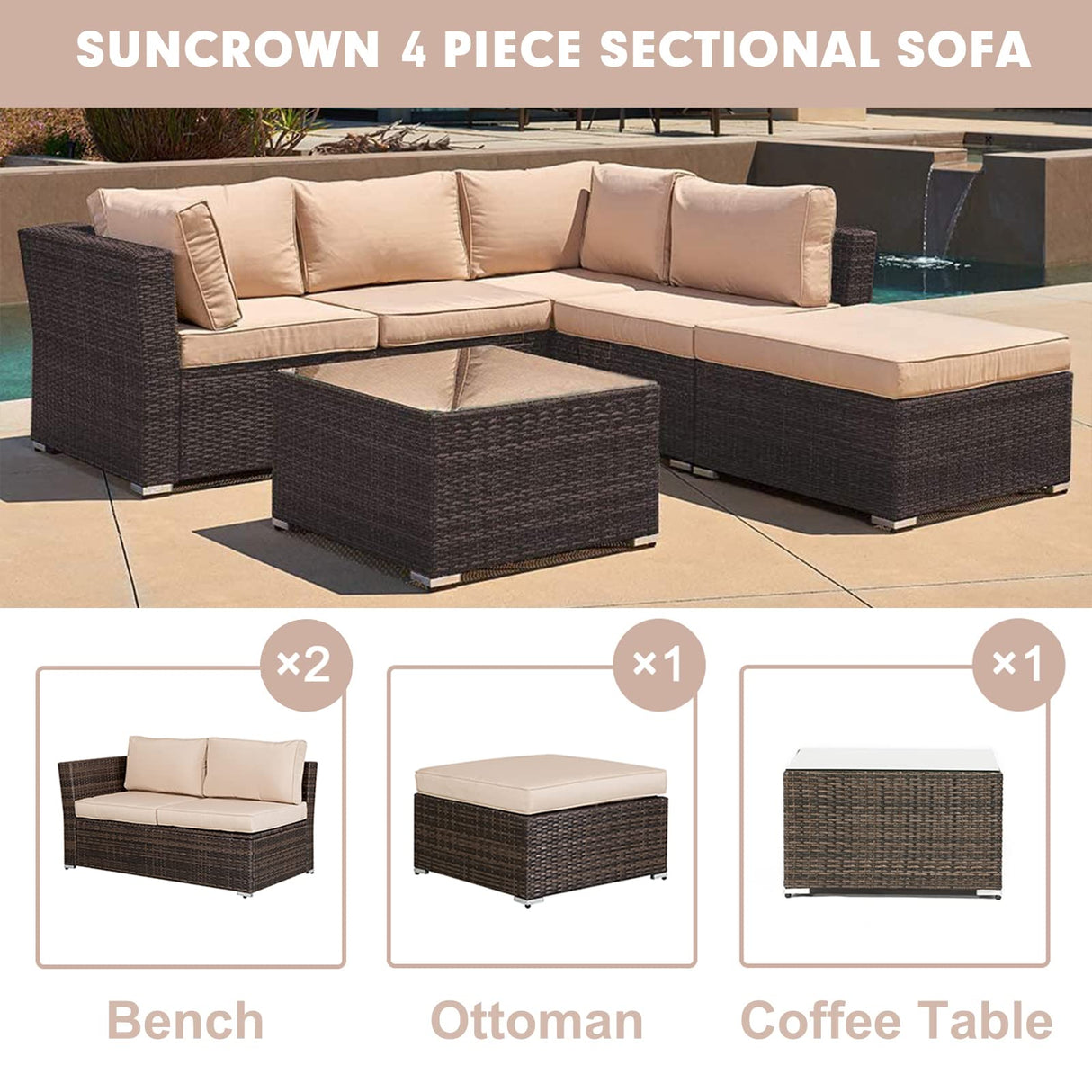 6-Piece Patio Furniture Set 83" x 81" Outdoor Sectional Sofa