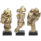 3 Pcs Thinker Statue, Silence is Gold Abstract Art Figurine