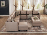 Sofa with Storage Large Faux Leather Fabric Waterproof 11 Seater Sectional Couch