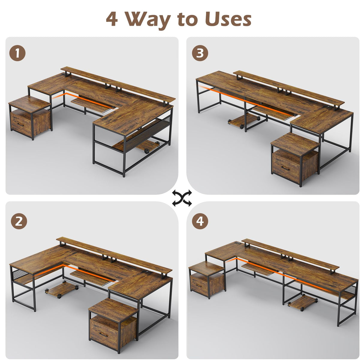 U Shaped Desk, Reversible L Shaped Home Office