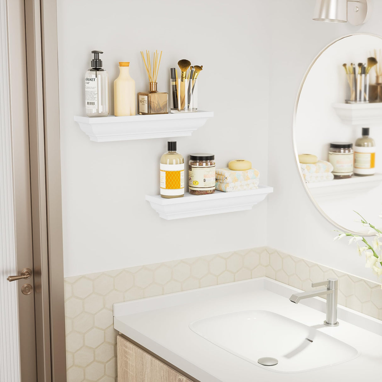 Floating Shelves White, Wood Shelves Rustic Shelves for Wall Storage