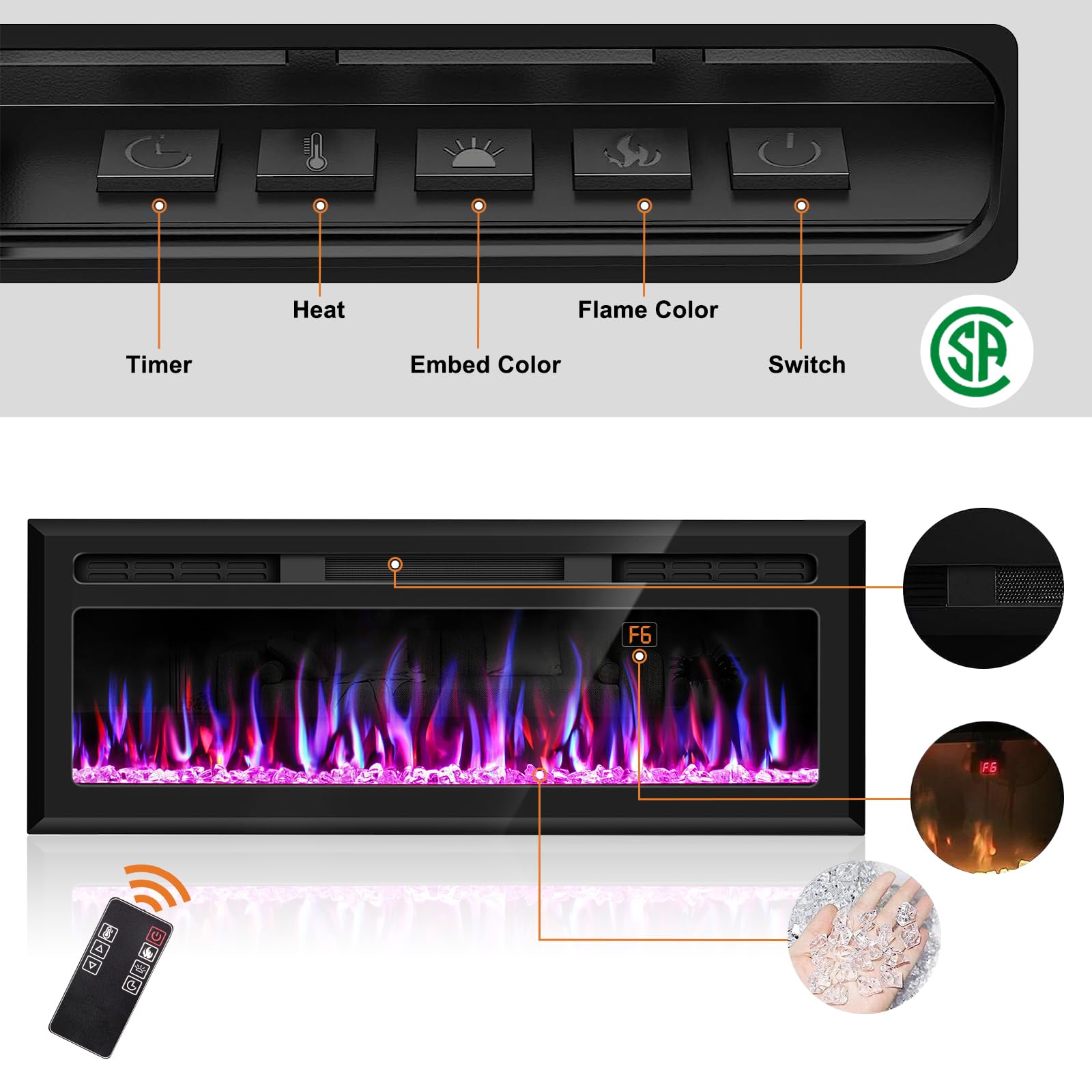 Wall Mounted and Recessed Fireplace Linear Fireplace Insert