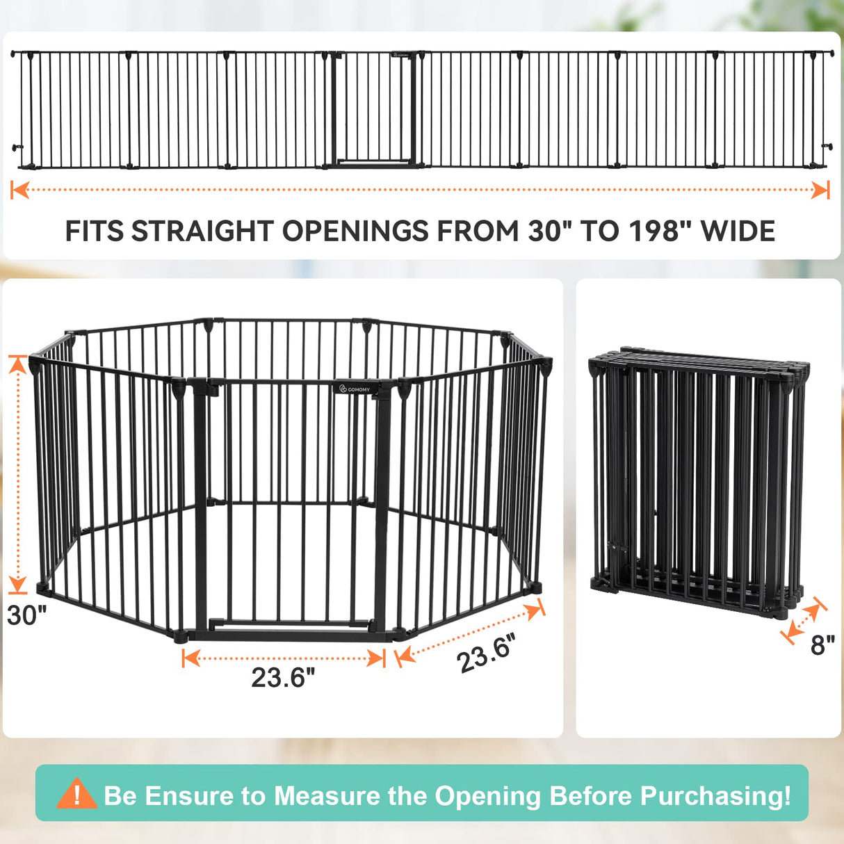 Baby Gate Extra Wide, Dog Gate Pet Gate for House Stairs Doorways Fireplace