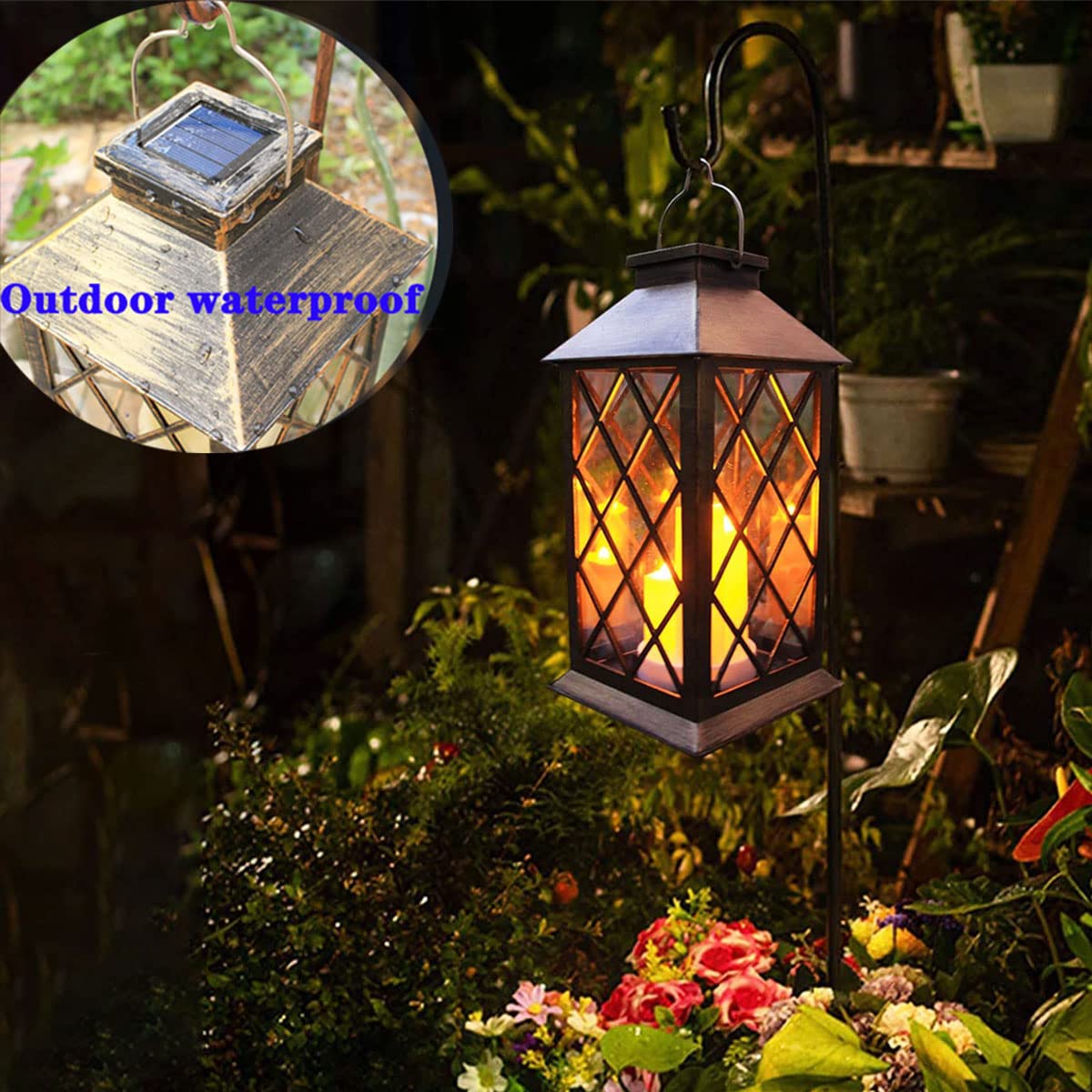 Solar Lantern Outdoor,Hanging - PVC Waterproof 3 LED Flameless Candle