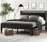 14 Inch Queen Size Metal Platform Bed Frame with Wooden Headboard and Footboard