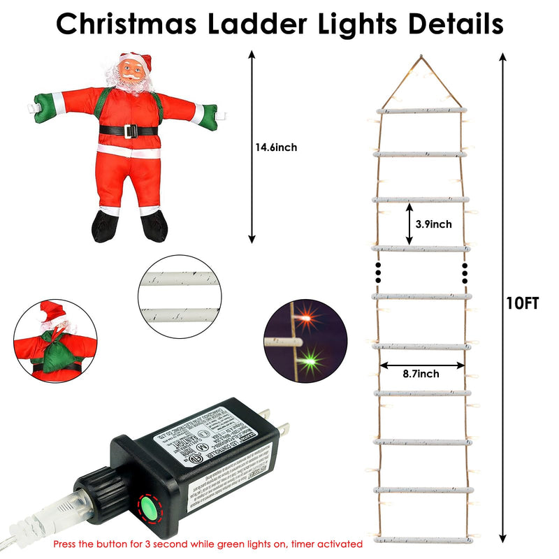 10FT Large Christmas Decoration Outdoor/Indoor, Multicolor Christmas Ladder Lights