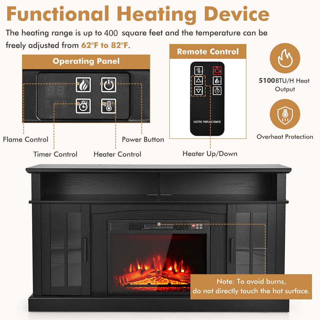 58 Inch Electric Fireplace TV Stand for TVs up to 65 Inch