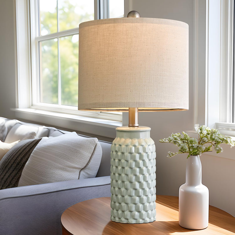 20.5 inches Modern Ceramic Green Bedside Lamp Set