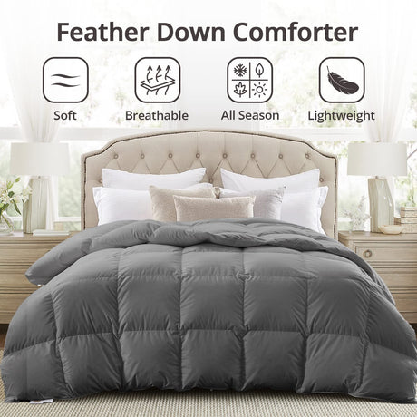 Luxurious Feather Down Comforter King Size, Fluffy Hotel Collection Duvet Insert