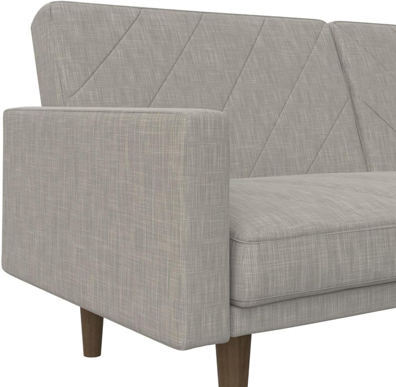 Paxson Convertible Futon Couch Bed with Linen Upholstery and Wood Legs - Light Gray