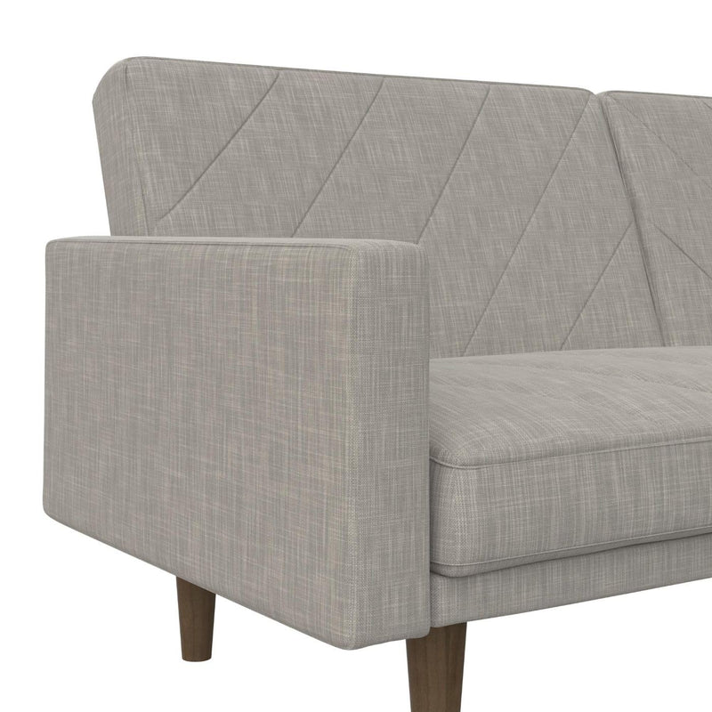 Paxson Convertible Futon Couch Bed with Linen Upholstery and Wood Legs - Light Gray