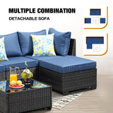 5 Pieces Patio Furniture Set All-Weather Outdoor Wicker Sectional Conversation Sofa