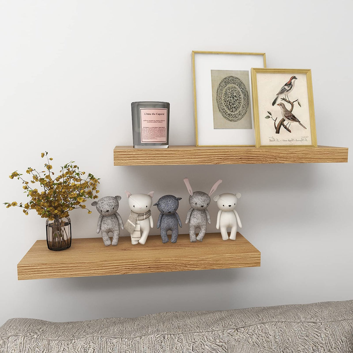 Oak Floating Shelves for Wall，24in Wall Mounted Display Ledge Shelves Perfect