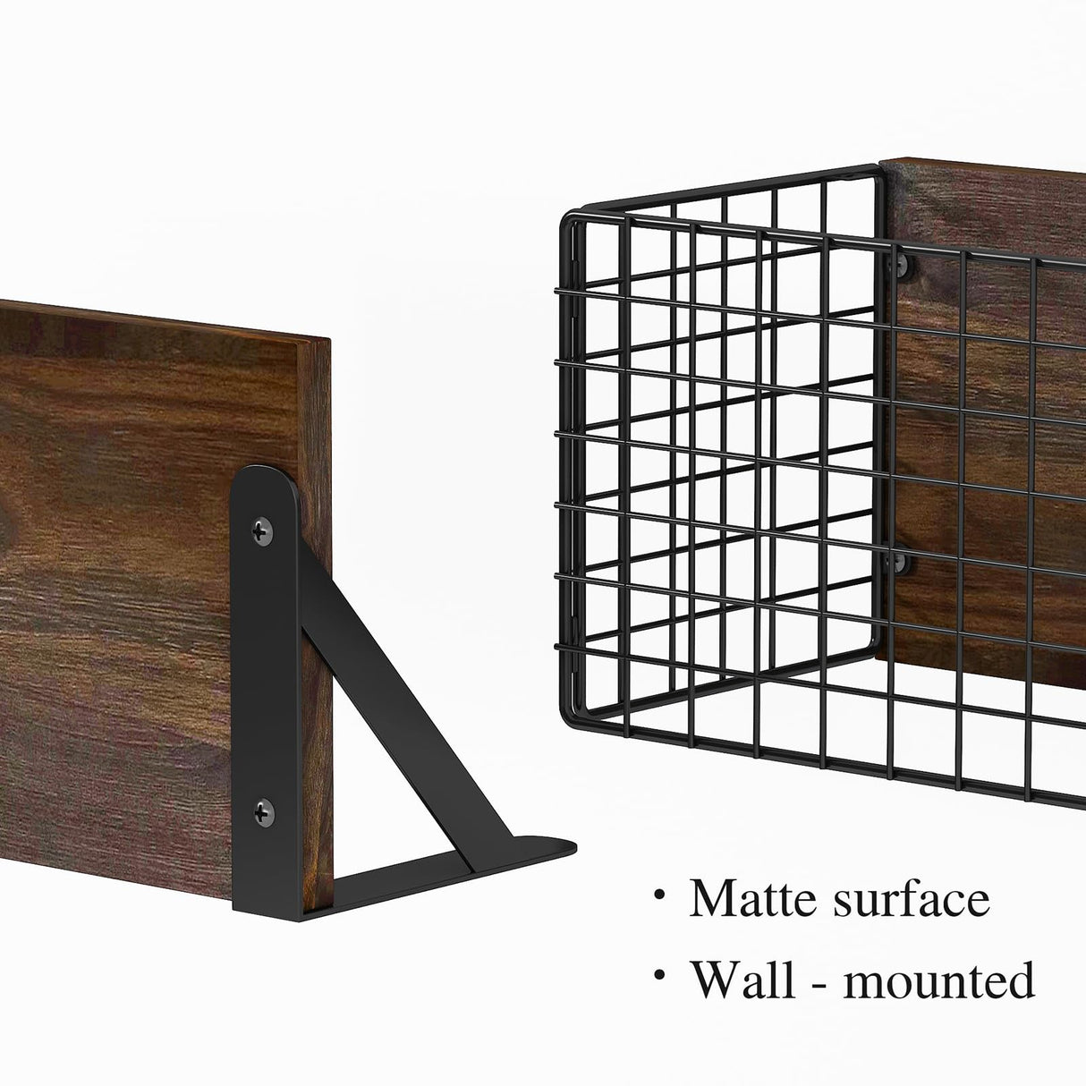 Wall Floating Shelves, Wall Mounted Shelf Set of 4, with Metal Baskets, Rustic Décor Style