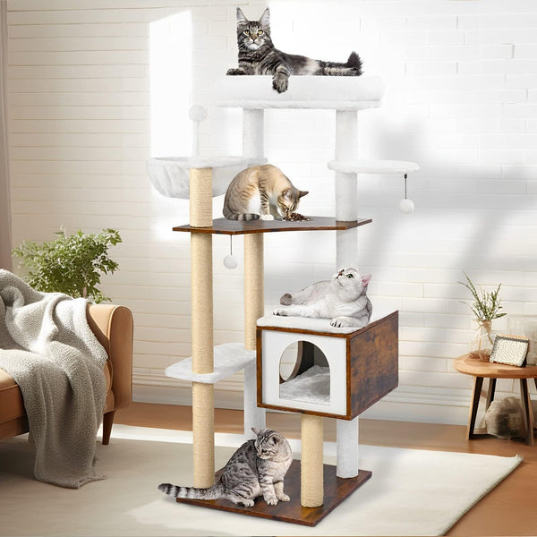 53-Inch Modern Cat Tree Tower - Large Cat Condo with Spacious Top Platform