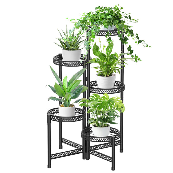 5 Tier Metal Plant Stand for Indoor Outdoor, Foldable Corner Tall Plant Shelf Display Stand