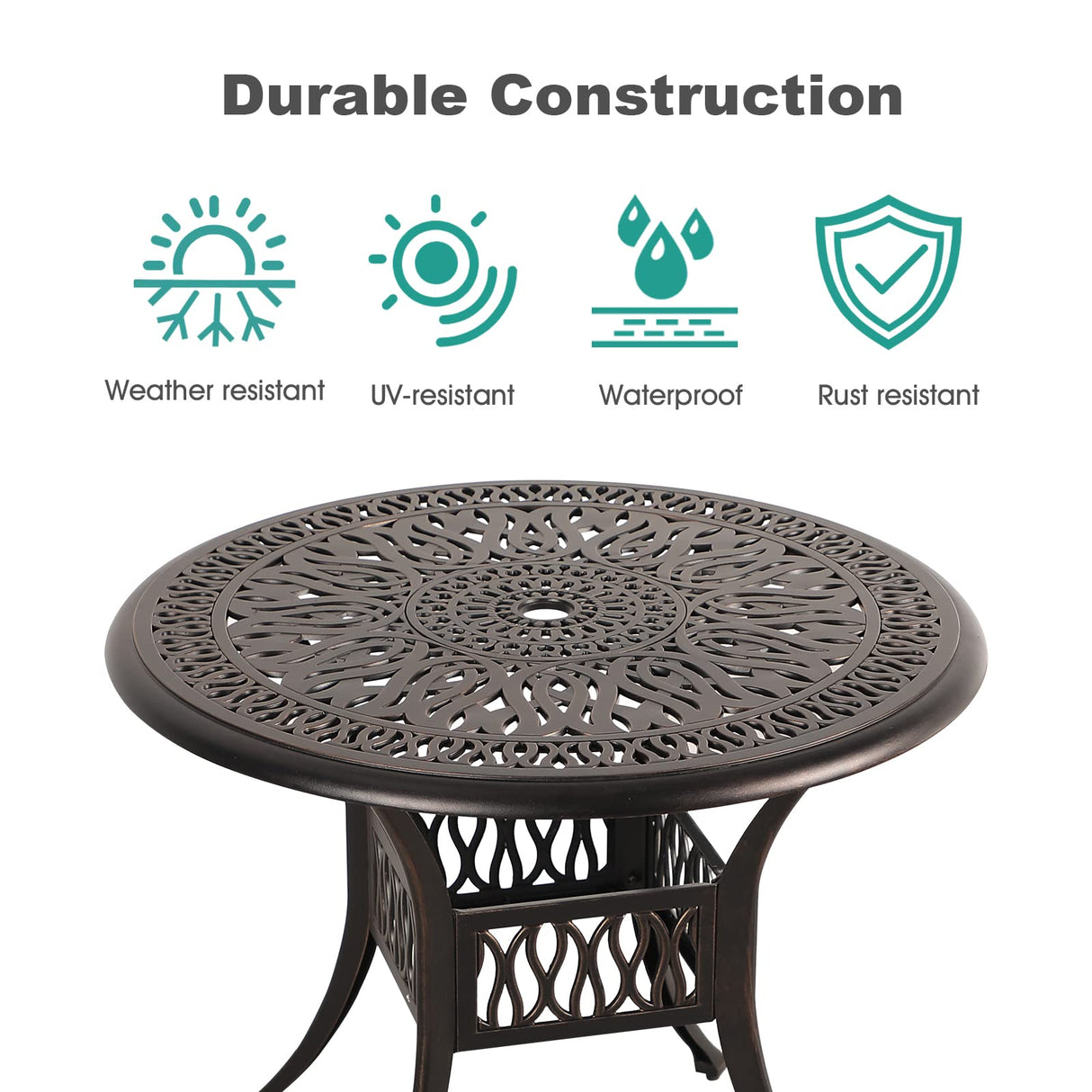 Patio Bistro Table, 35.4’’ Round Cast Aluminum Retro Side Table