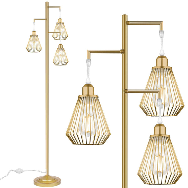 Industrial Floor Lamps for Living Room,Tree Standing Lamp with 3 Hanging Teardrop