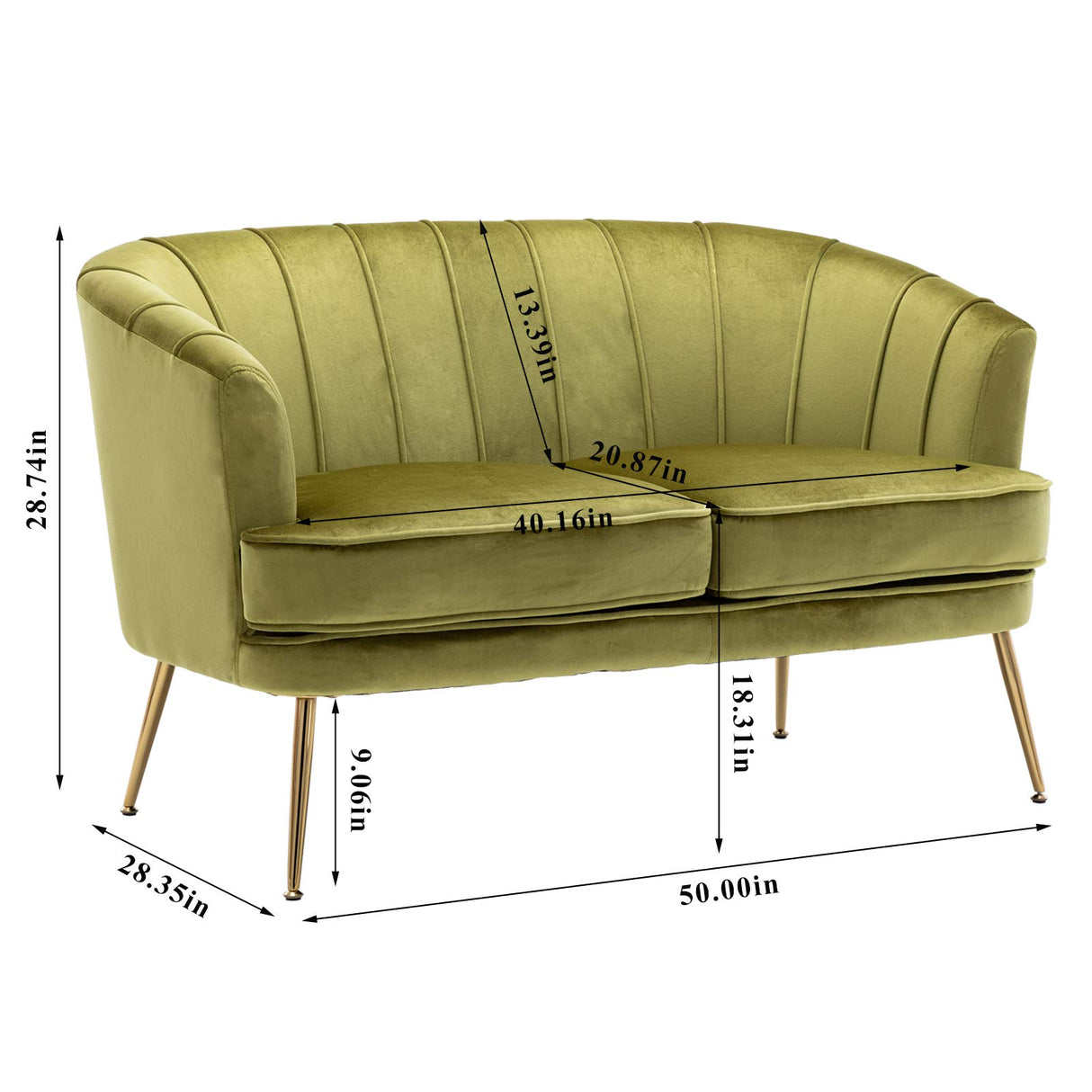 Contemporary Velvet Loveseat Chair with Gold-Finished Metal Legs, 2-Seat Sofa