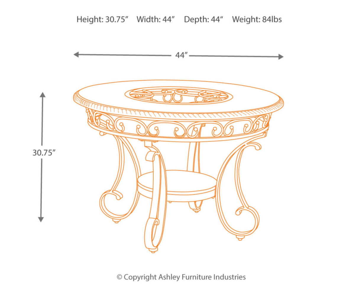 Glambrey Old World 45" Round Glass Top Dining Table, Brown