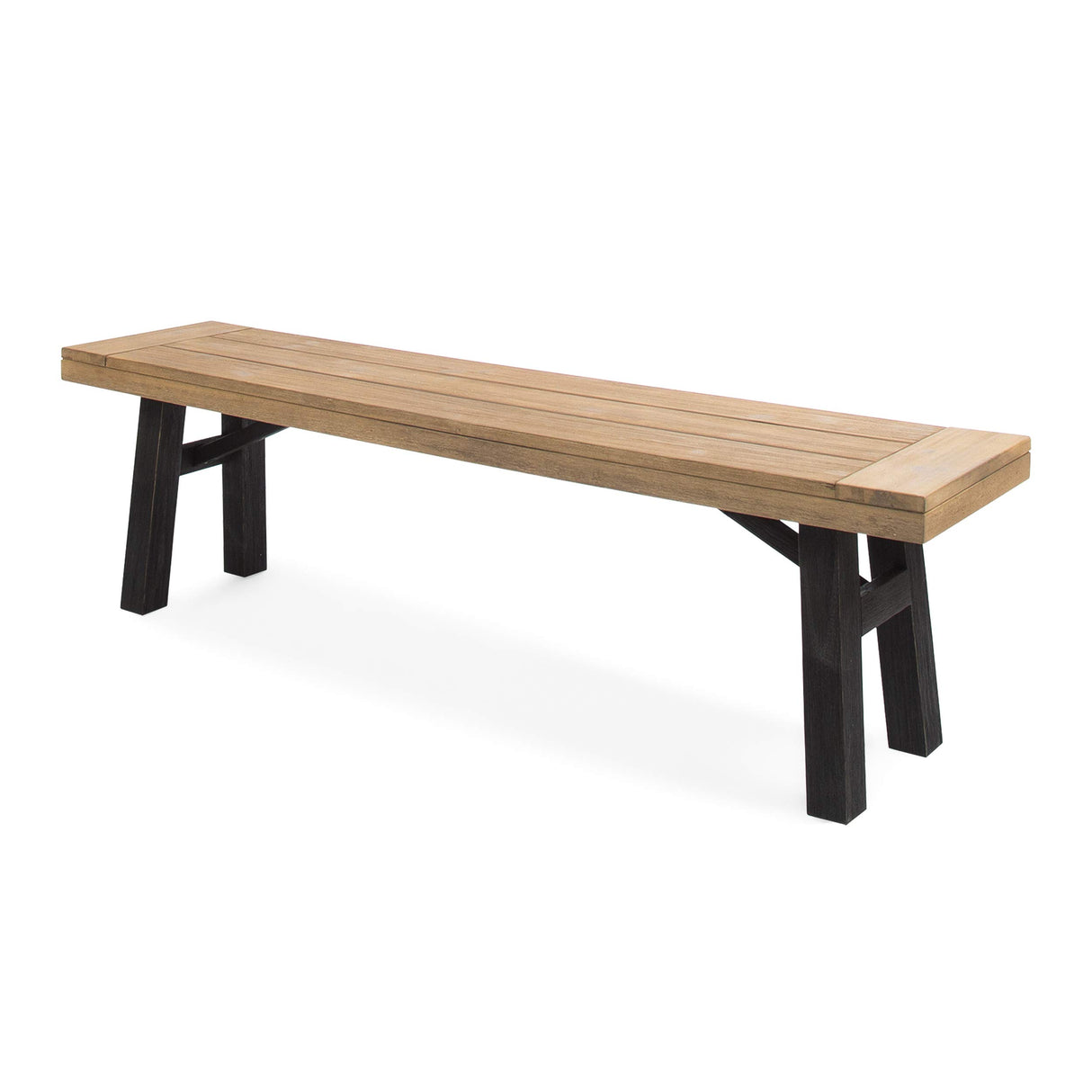 Bettina Outdoor Acacia Wood Dining Bench with Brushed Mahogany Legs