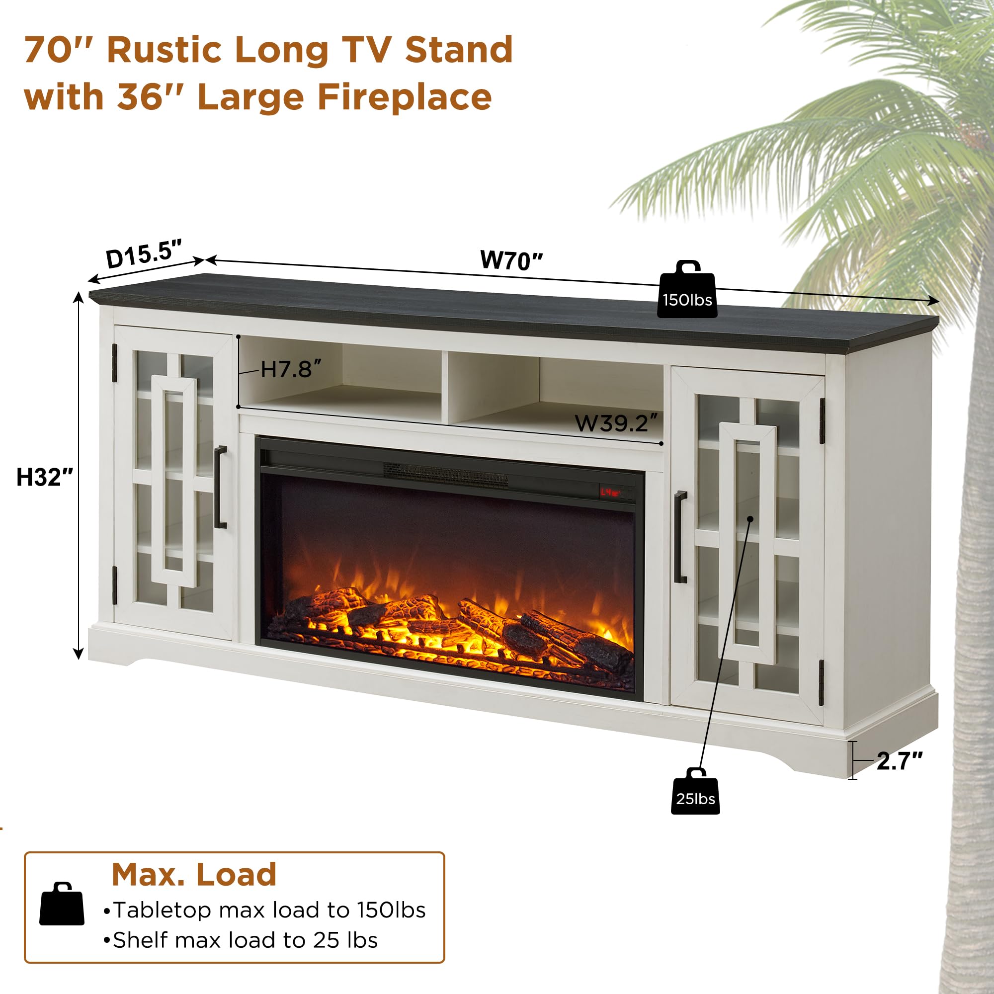 Electric Fireplace for 80 Inch TV